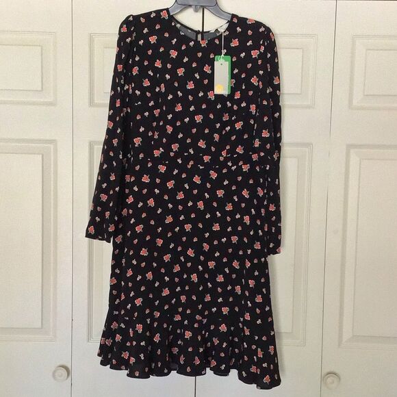 NWT BODEN Long Sleeve Flippy Mini Dress Black Floral Print - Picture 2 of 8